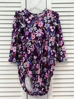 Little sleepies play size 3T Floral Long Sleeve bubble Romper in Purple & Pink